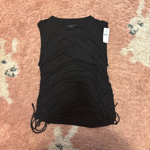 NWT Loft Side Tie Linen Blend Tank Top Womens Sz S Black Classy Chic Sleeveless - Picture 3 of 10